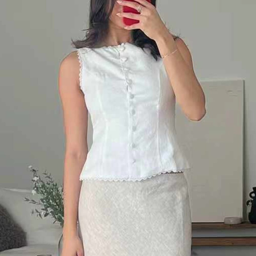 Reformation Amela Linen Top Vest Blouse Sz4 White Ivory French Causal